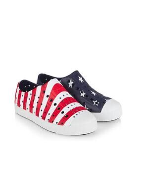 Native Unisex Red Blue Jefferson Print USA Shoes Size 4